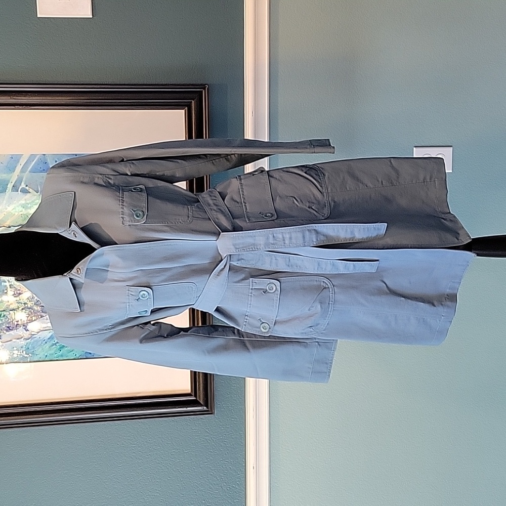 Knee-length trench coat, fully-lined, teal, size M